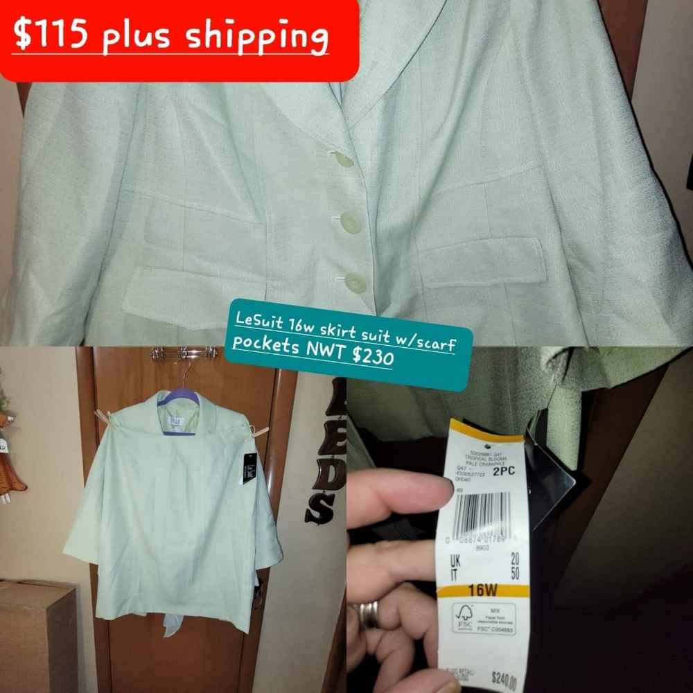 Le Suite 16w NWT Mint Green Skirt Suit